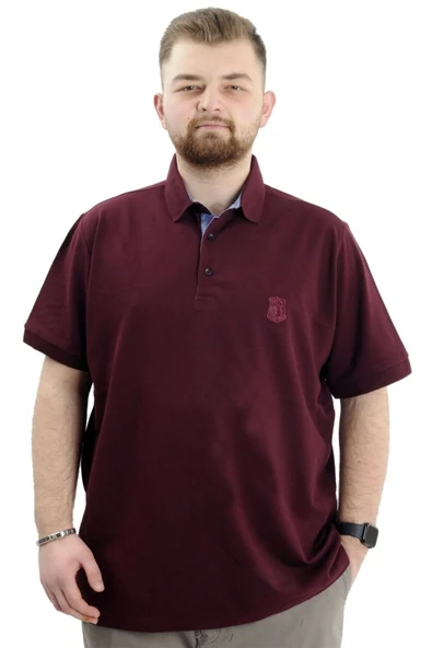 Battal Beden Erkek Tshirt Polo Yaka Nakışlı Klasik Pike 20553 Mürdüm ürün görseli 1