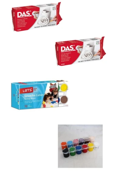 Das Collectıon Beyaz Seramik Kil Hamuru 2x500 gr Ve Lets 12 Renk Guaj Boya Seti H.s ürün görseli 1