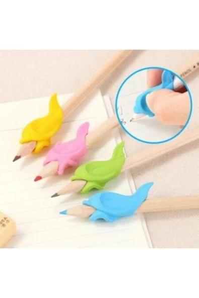 Misyon Kolay Kalem Tutma Aparatı Silikon Balık 4 Lü Set Ve 4 Adet Kurşun Kalem 4 Adet Balık Şekilli Aparat ürün görseli 1