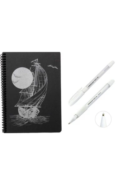 MEKAFİX Desenli Siyah Defter Siyah Yapraklı Defter - Siyah Sayfalı Defter Beyaz Jel Kalem Siyah ürün görseli 1