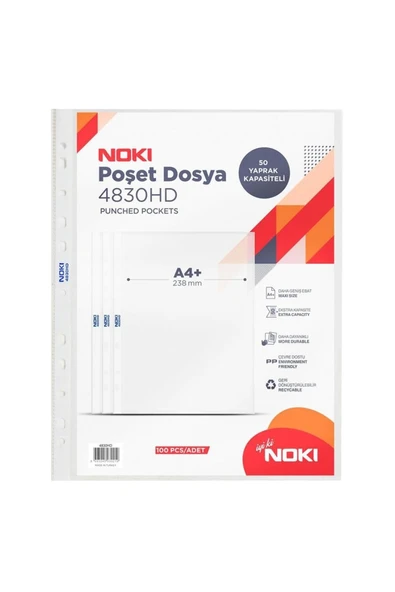 Noki 4830hd Delikli Poşet Dosya A4 55 Mikron - 100 Adet ürün görseli 1