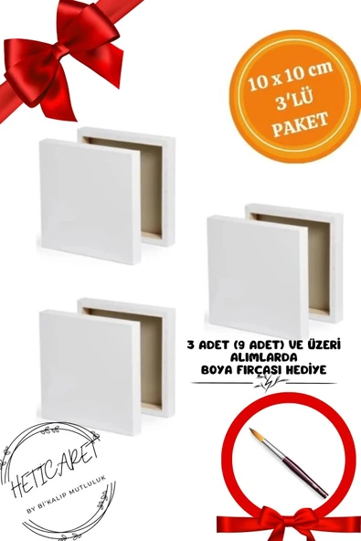 HETicaret 10x10 Cm 3'lü Mini Tuval Seti - Fırça Hediyeli ürün görseli 1