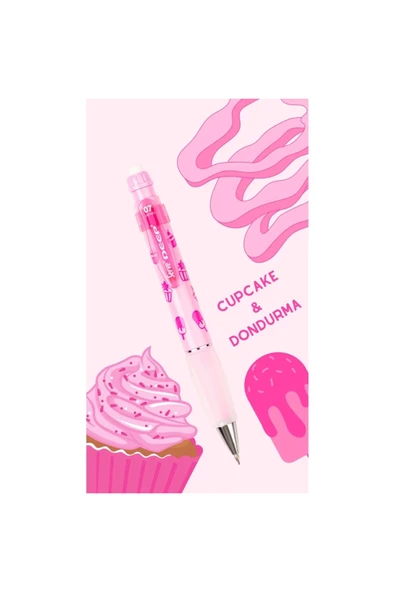 Serve DEEP CUPCAKE & DONDURMA BASKILI MEKANİK VERSATİL KALEM 0.7 ŞEKER PEMBE - Resim 4