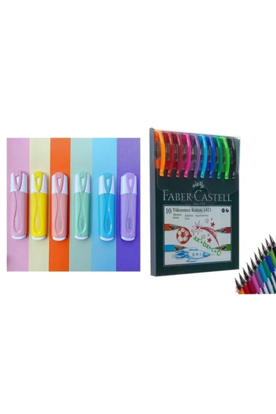 Faber Castell Maped 6'lı Fosforlu Kalem 1425 10'lu Tükenmez Kalem F.k ürün görseli 1