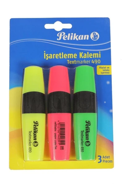 Pelikan 490 Fosforlu Işaretleme Kalemi 3 Renk Sarı-pembe-yeşil Pl940300ıkmt03 ürün görseli 1