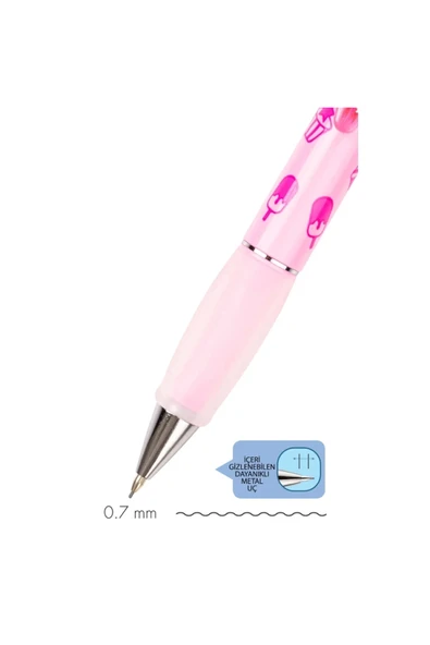 Serve DEEP CUPCAKE & DONDURMA BASKILI MEKANİK VERSATİL KALEM 0.7 ŞEKER PEMBE - Resim 3