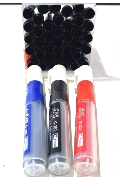 Modellino Tüm Markalarla Uyumlu 36 Adet Refill Siyah Kartuş + 3 Renk Gxin Tüplü Kartuşlu Beyaz Tahta Kalemi ürün görseli 1