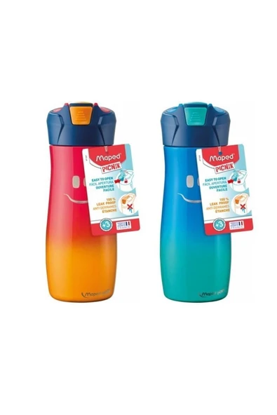 Maped Matara Picnik 580 ml Çelik Gülen Yüz 2 Li Set Mavi-pembe ürün görseli 1