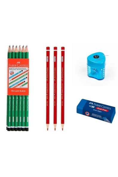 Faber Castell 12 Li Kurşun Kalem 3 Kırmızı Kalem Silgi Kalemtraş ürün görseli 1