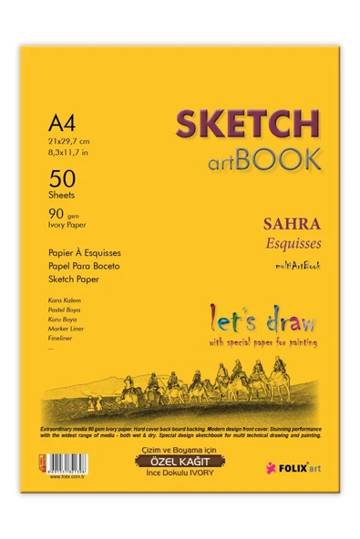 Folix Sahra A4 Tutkallı Sketchbook 90 Gr. Ivory 90 Yaprak Eskiz Defteri ürün görseli 1