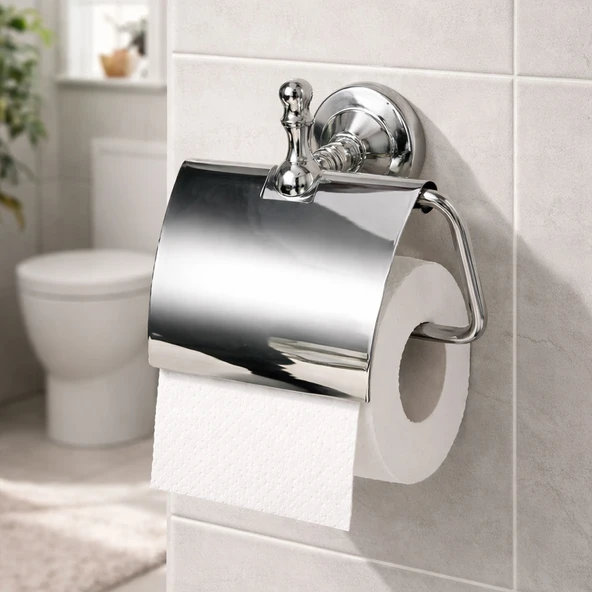 Modern Kapaklı Krom Tuvalet Kağıtlığı Duvar Montajlı Paslanmaz Metal Banyo WC Aksesuarı ürün görseli 1