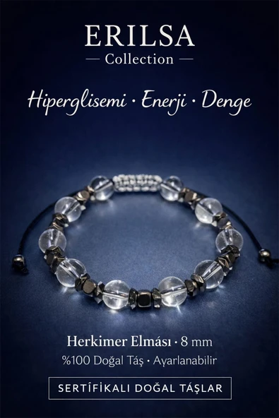 Sertifikalı Hiperglisemi Şeker Enerji ve Denge Bilekliği – Herkimer Elması (Herkimer Diamond) Taşı ürün görseli 1
