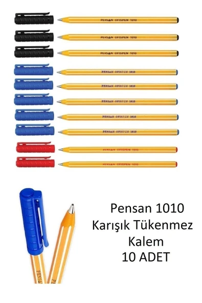 Pensan 1010 Tükenmez Kalem Ofispen (mavi 5 Siyah 3 Kırmızı 2) 10 Adet ürün görseli 1