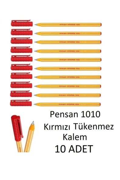 Pensan 1010 Kırmızı Tükenmez Kalem Ofispen 10 Adet ürün görseli 1