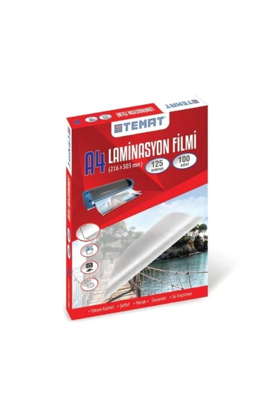 Temat A4 Laminasyon Filmi (216 X 303mm) 125 Mikron 100'lü Kutu ürün görseli 1