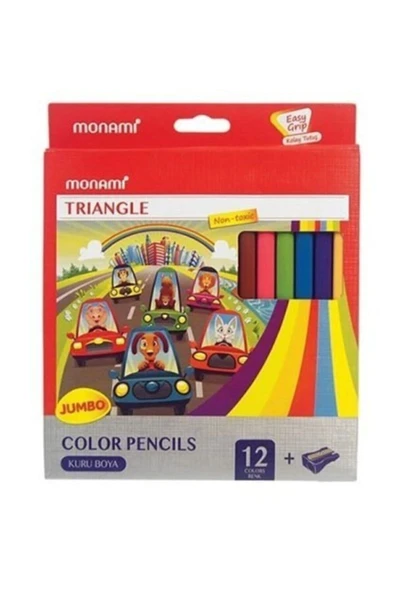 Monami 12'li Jumbo Üçgen Kuru Boya Kalemi ürün görseli 1