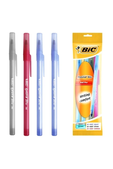 Bic Raund Tükenmez Kalem Seti 30 Adet ( 10 Mavi +10 Siyah+10kırmızı ) ürün görseli 1