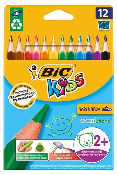 Bic Unisex Çocuk Kids Evolution Üçgen Jumbo Kuru Boya Kalemi 12'li Kutu ürün görseli 1