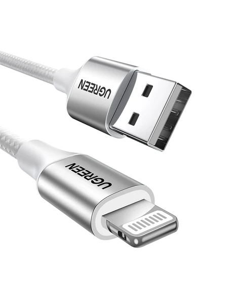 UGREEN Lightning to USB-A Örgülü MFi Sertifikalı İphone Hızlı Şarj Kablosu, 1 Metre, Gümüş, 60161 ürün görseli 1