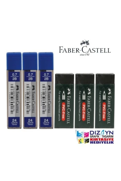 Faber Castell 3 Adet 0,7 Min 2b + 3 Adet Büyük Siyah Silgi Set ürün görseli 1