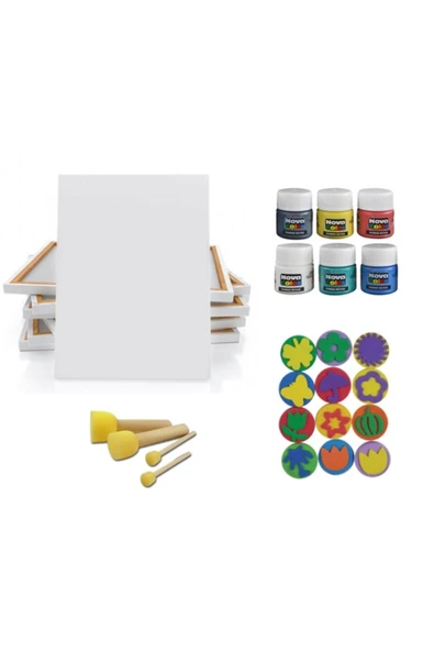 Nova Color Çocuklar Için 25x35 Tuval + Parmak Boyası Seti ( Pon Pon Fırça Lı , Baskı Kalıplı ) ürün görseli 1