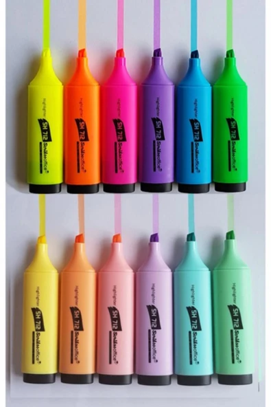 Scrikss 12 Renk Fosforlu Kalem Seti (6 PASTEL 6 CANLI) ürün görseli 1