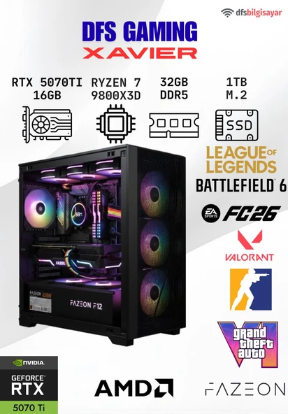 DFS GAMING XAVIER RYZEN 7 9800X3D-B650M-RTX 5070 TI-32GB DDR5 RAM-1TB M.2 SSD-MASAÜSTÜ OYUNCU BİLGİSAYARI ürün görseli 1