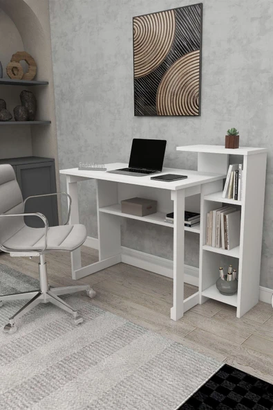 Zuesse Dizayn Lotus 5 Raflı Çalışma Masası Laptop Bilgisayar Masası Ofis Ders Yemek Çocuk Masası Beyaz ürün görseli 1