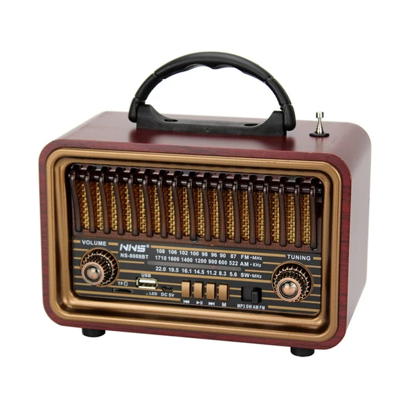 Taşınabilir Nostaljik Radyo Hoparlör NS-8069BT Bluetooth Speaker Usb+Tf Card+Aux ürün görseli 1