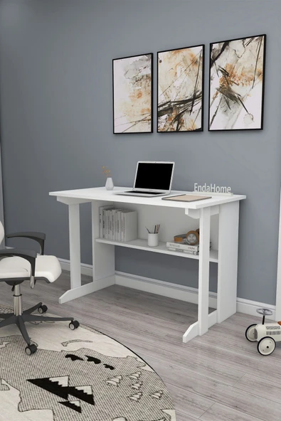 Zuesse Dizayn Vennüs 100x55 Cm Kütüphaneli Geniş Çalışma Masası Laptop Bilgisayar Masası Ofis Ders Masası ürün görseli 1