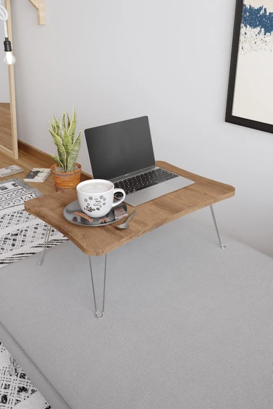 Zuesse Dizayn Taşınabilir Katlanır Yatak Koltuk Üstü Hasta Servis Masası Laptop Bilgisayar Çalışma Sehpası - Ceviz ürün görseli 1
