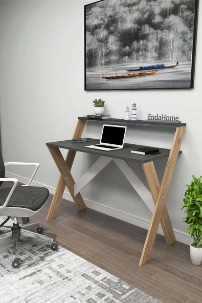 Zuesse Dizayn İQAS 50x90 Cm Çalışma Masası Laptop Bilgisayar Masası Ofis Ders Yemek Çocuk Masası Çam-Antrasit ürün görseli 1