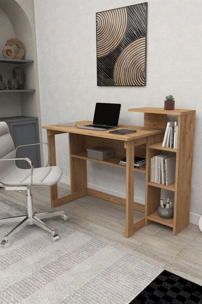 Zuesse Dizayn Lotus 5 Raflı Çalışma Masası Laptop Bilgisayar Masası Ofis Ders Yemek Çocuk Masası Çam ürün görseli 1