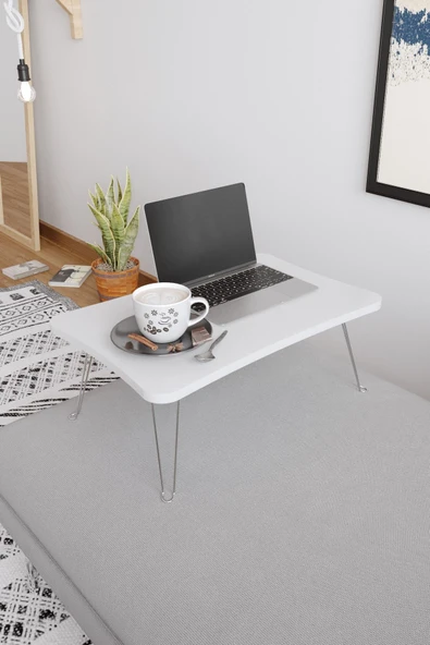 Zuesse Dizayn Taşınabilir Katlanır Yatak Koltuk Üstü Hasta Servis Masası Laptop Bilgisayar Çalışma Sehpası - Beyaz ürün görseli 1