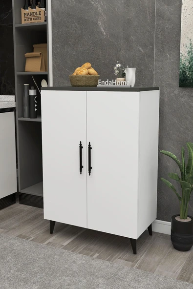 Zuesse Dizayn Pegasus 3 Raflı 2 Kapaklı Çok Amaçlı Dolap Mutfak Banyo Balkon Erzak Killer Dolabı Antrasit-Beyaz ürün görseli 1