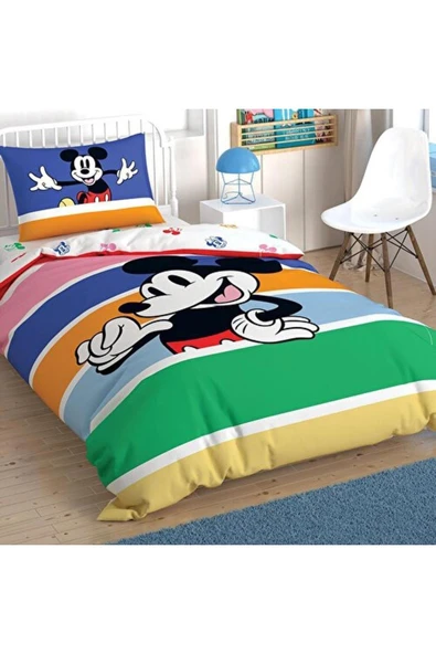 Taç Lisanslı Mickey Mouse Rainbo Tek Kişilik Nevresim Takımı ürün görseli 1
