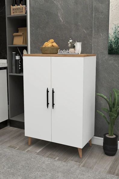 Zuesse Dizayn Pegasus 3 Raflı 2 Kapaklı Çok Amaçlı Dolap Mutfak Banyo Balkon Erzak Killer Dolabı Çam-Beyaz ürün görseli 1