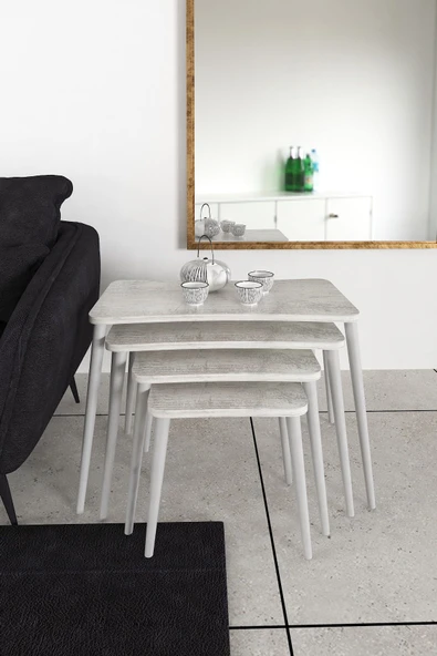 Zuesse Dizayn Selen 4lü Zigon Sehpa Ahşap Beyaz Ayaklı Salon Seti Çay Sehpası – Kristal ürün görseli 1