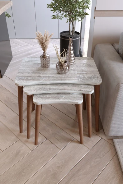 Zuesse Dizayn Reyhan 3lü Zigon Sehpa & Yan Sehpa Ahşap Ayaklı Salon Seti Çay Sehpası - Kristal ürün görseli 1