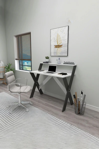 Zuesse Dizayn İQAS 50x90 Cm Çalışma Masası Laptop Bilgisayar Masası Ofis Ders Yemek Çocuk Masası Beyaz-Antrasit ürün görseli 1