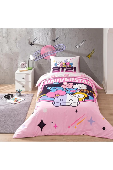 Taç Lisanslı Bt21 Universtar Pamuk Tek Kişilik Nevresim Takımı ürün görseli 1