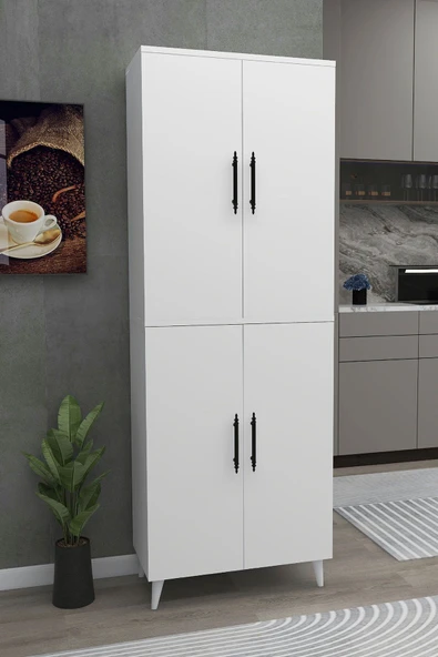 Zuesse Dizayn Meta 6 Raflı 4 Kapaklı Çok Amaçlı XL Dolap Mutfak Banyo Balkon Erzak Killer Dolabı - Beyaz ürün görseli 1