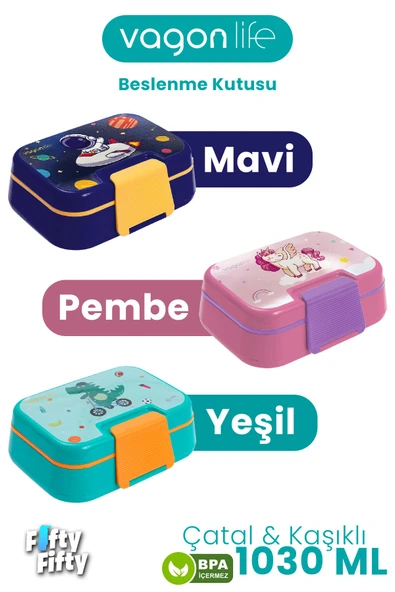 1030 ML Tek Kat 4 Bölme Çocuk Beslenme Kutusu Çatal / Kaşık -FFB1262 ürün görseli 1