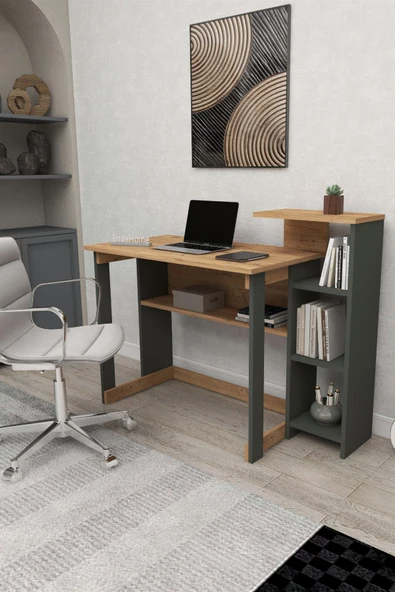 Zuesse Dizayn Lotus 5 Raflı Çalışma Masası Laptop Bilgisayar Masası Ofis Ders Yemek Çocuk Masası Çam-Antrasit ürün görseli 1