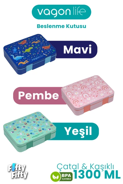 1300 ML Tek Kat Sızdırmaz,Karışmaz 4 Bölmeli Çocuk Beslenme Kutusu -FFB091-1300 ürün görseli 1