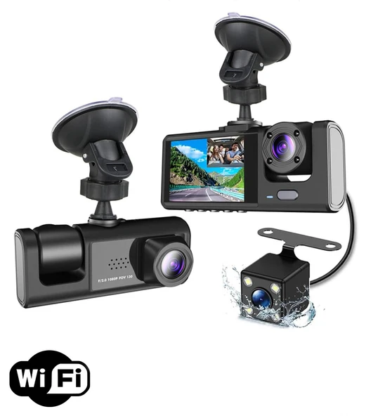 Daytona A98 BalckBox DVR WiFi Full HD 1080P 3 Kameralı Araç İçi Güvenlik Kamerası + Park Modu Kablosu Ön-Arka-İç Kayıt, DashCam ürün görseli 1