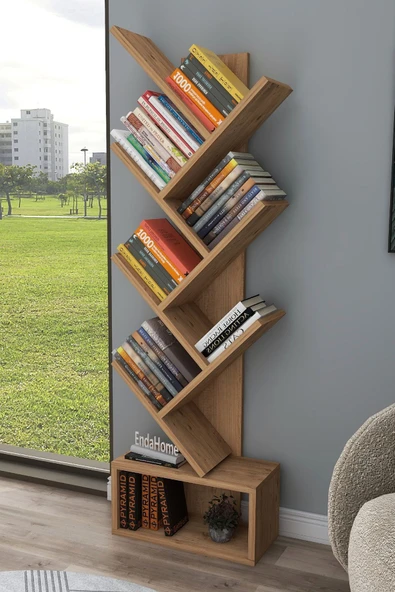 Zuesse Dizayn Carina 8 Raflı Bölmeli Dekoratif ZikZak Kitaplık Ofis Kitaplığı Dolap Evrak Rafı Ev Rafı - Çam ürün görseli 1