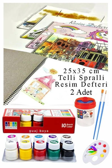 10 Renk Guaj Boya Südor 25x35 cm Telli Spralli Resim Defteri Palet Resim Fırçası 15 Yaprak Guajboya Resim Defteri ürün görseli 1