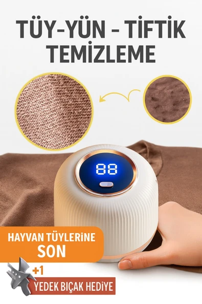 Şarjlı Tüy Toplama Tiftik Temizleme Cihazı Dijital Ekran 3 Kademe Kazak Tiftik Temizleyici 6 Bıçaklı ürün görseli 1