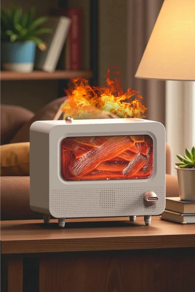 Alev Efektli Retro Hava Nemlendirici Odun Çıtırtı Sesli Aroma Difüzörü Ultrasonik Buhar Makinesi ürün görseli 1